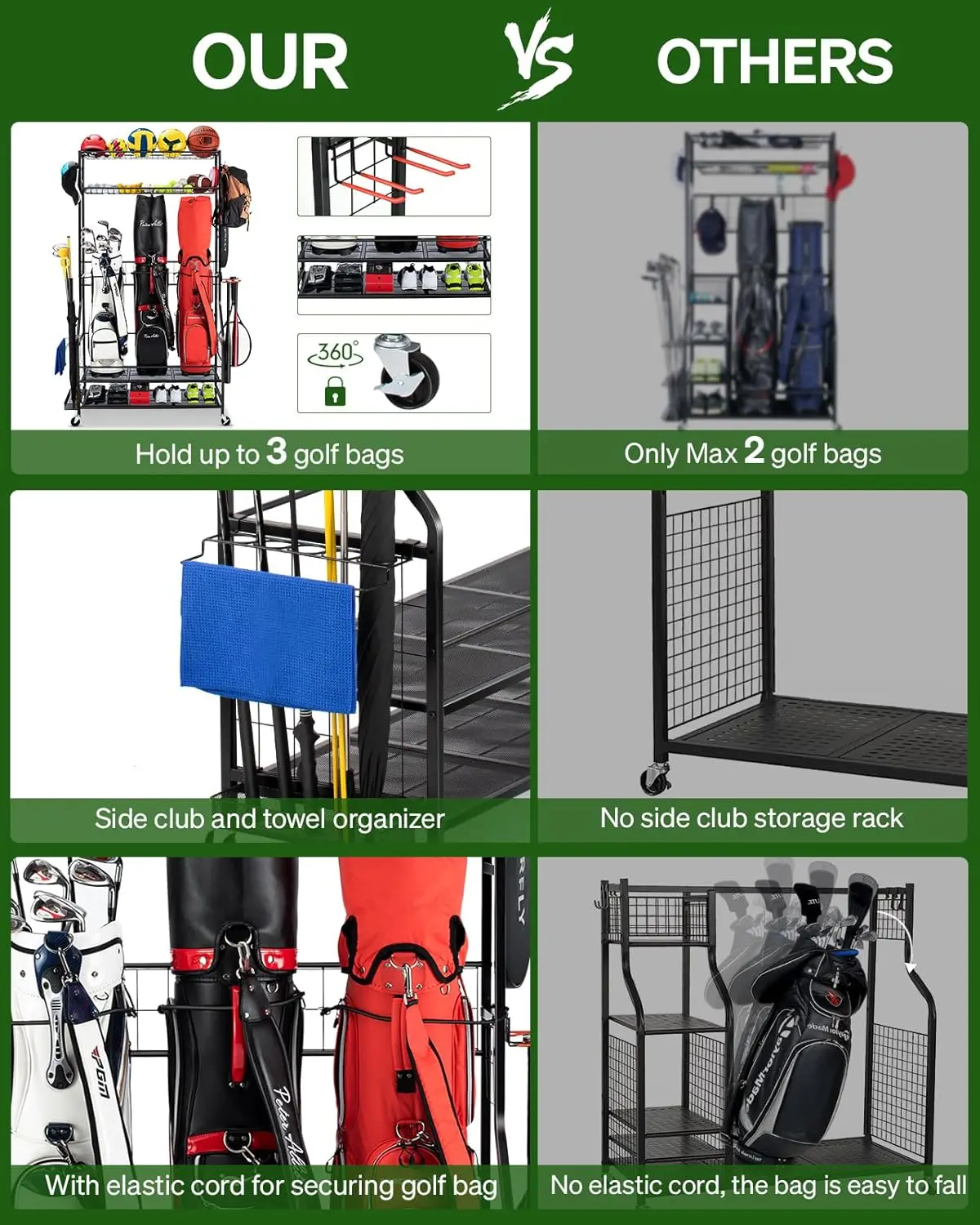Golf Bag Storage Garage Organi - Sports Equipment Bag With Wheels ulasan dan harga